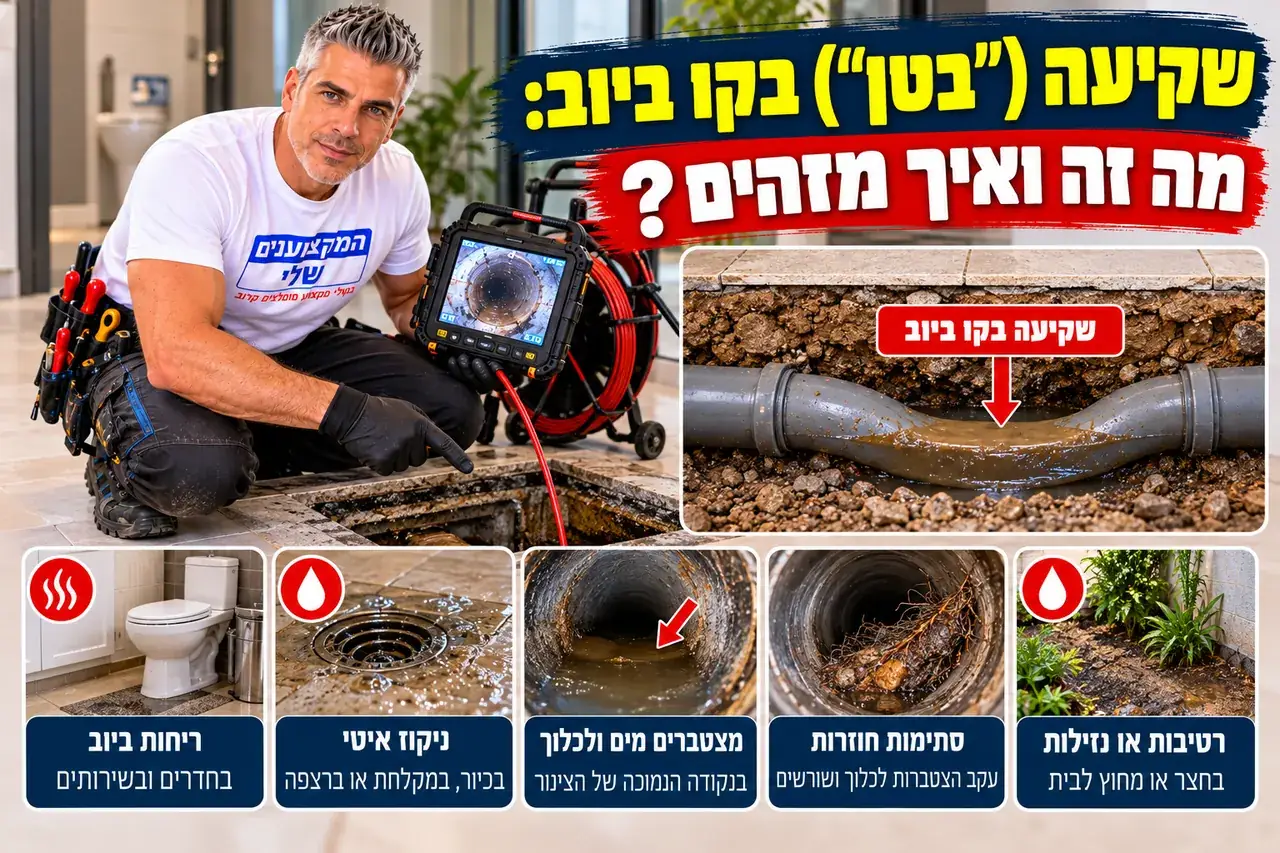 שקיעה (בטן) בקו ביוב עם מים עומדים והסימנים שלה, המקצוענים שלי