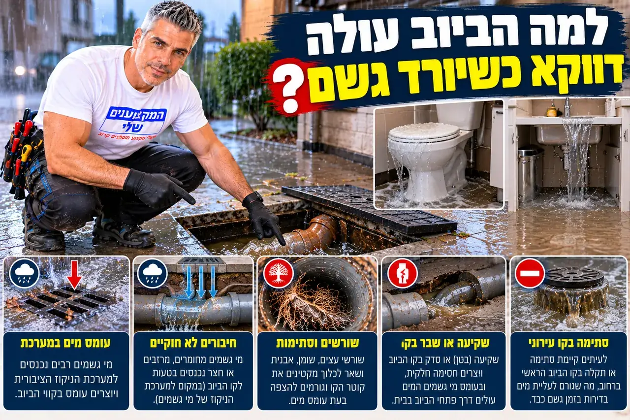 ביוב שעולה בזמן גשם מקופסת ביקורת בחצר והסיבות לכך, המקצוענים שלי