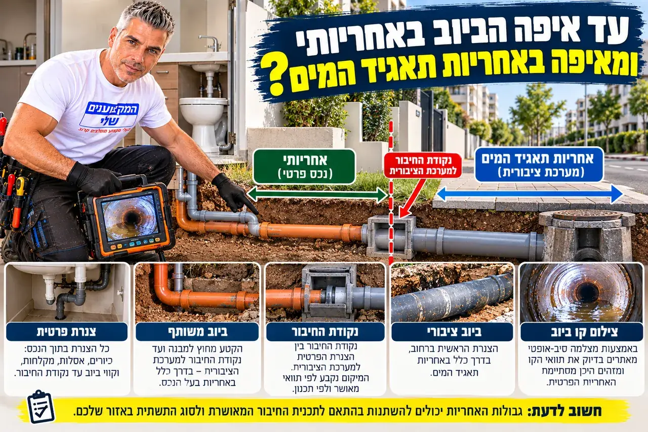 גבול האחריות על קו הביוב בין בעל הנכס לתאגיד המים, המקצוענים שלי