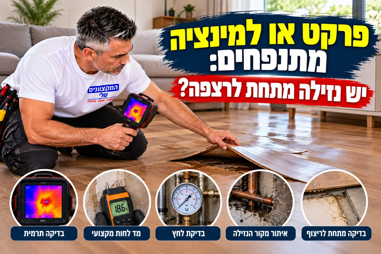 פרקט מתנפח מנזילה מתחת לרצפה, איתור במצלמה תרמית, המקצוענים שלי