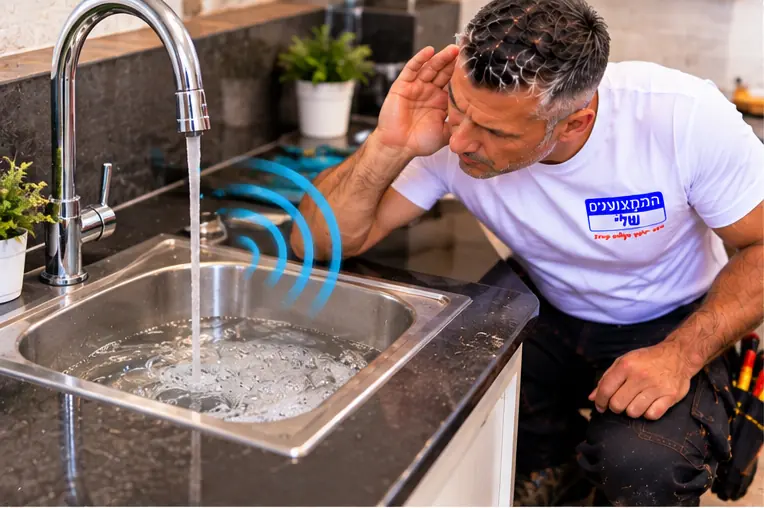 בדיקת גרגור בכיור המטבח בזמן שהמים זורמים