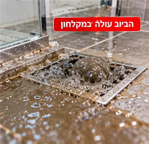 ביוב עולה ממחסום הרצפה במקלחון