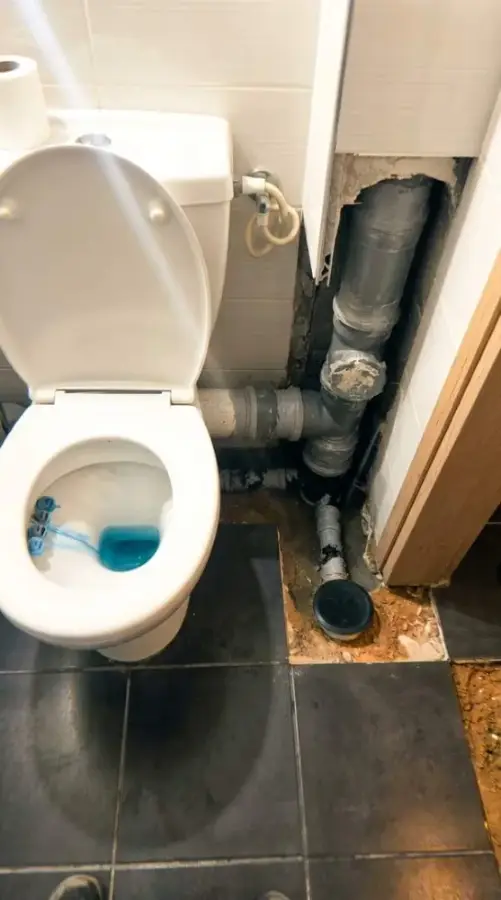 קיר פתוח עם קו הביוב של האסלה