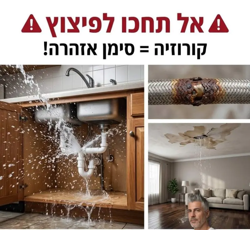 קורוזיה בצינור גמיש וכתם מים בתקרה: סימני אזהרה לפני פיצוץ בצנרת
