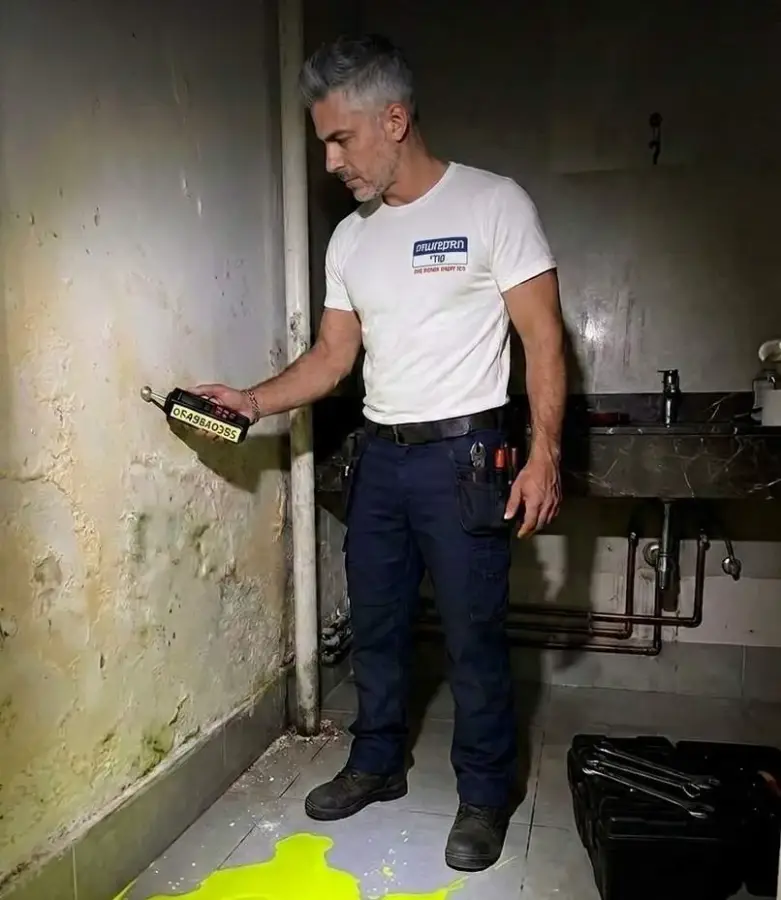 מדידת לחות בקיר עם עובש שחור