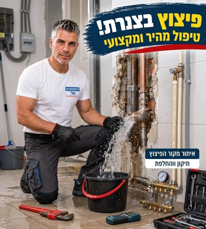 פיצוץ בצינור מים בתוך קיר פתוח וטיפול מיידי של אינסטלטור