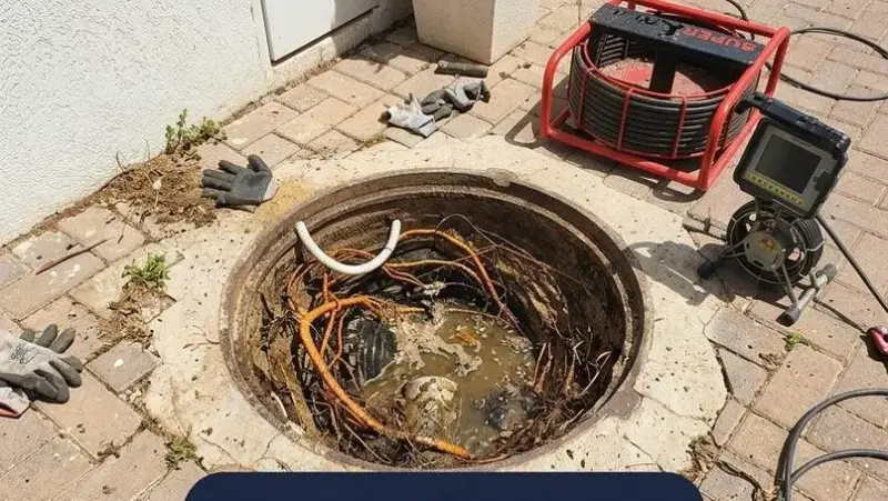 שוחת ביוב סתומה בשורשי עצים