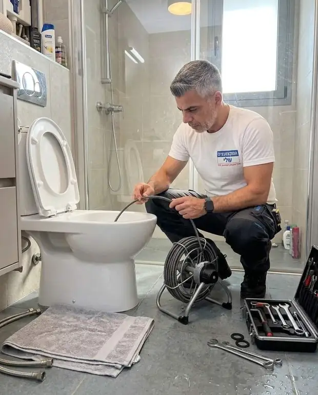 ספירלת תוף ידנית בתוך אסלה לפתיחת סתימה