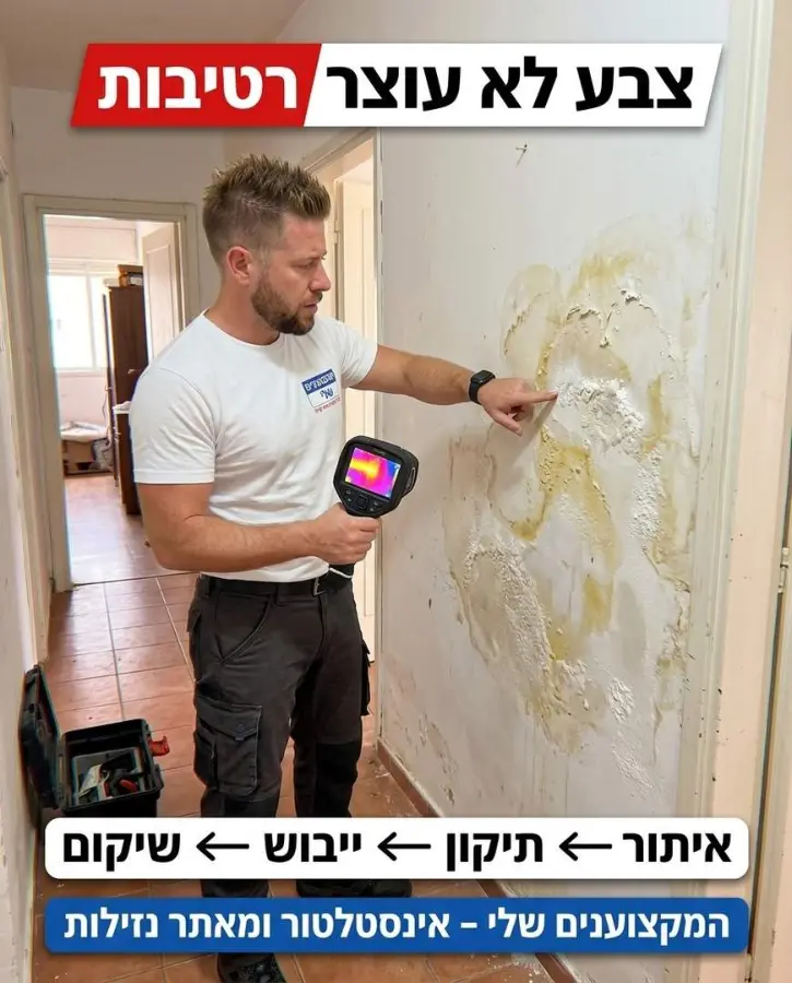כתם רטיבות שחזר אחרי צביעה ובדיקה במצלמה תרמית