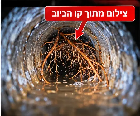 צילום מתוך קו הביוב: שורשים שחוסמים את הצינור